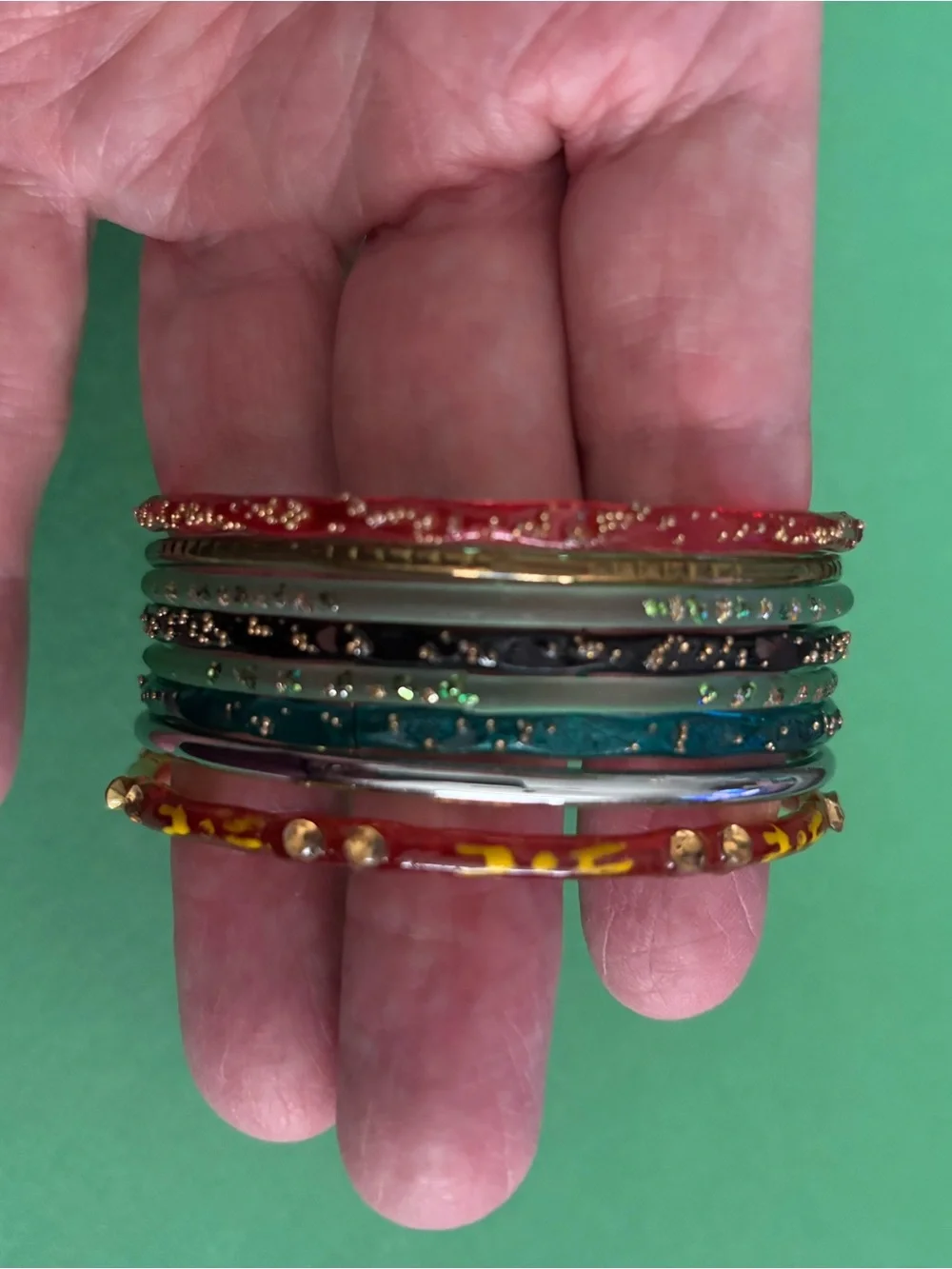 Source Unknown Shiny Green Stackable Bangle Bracelet Set